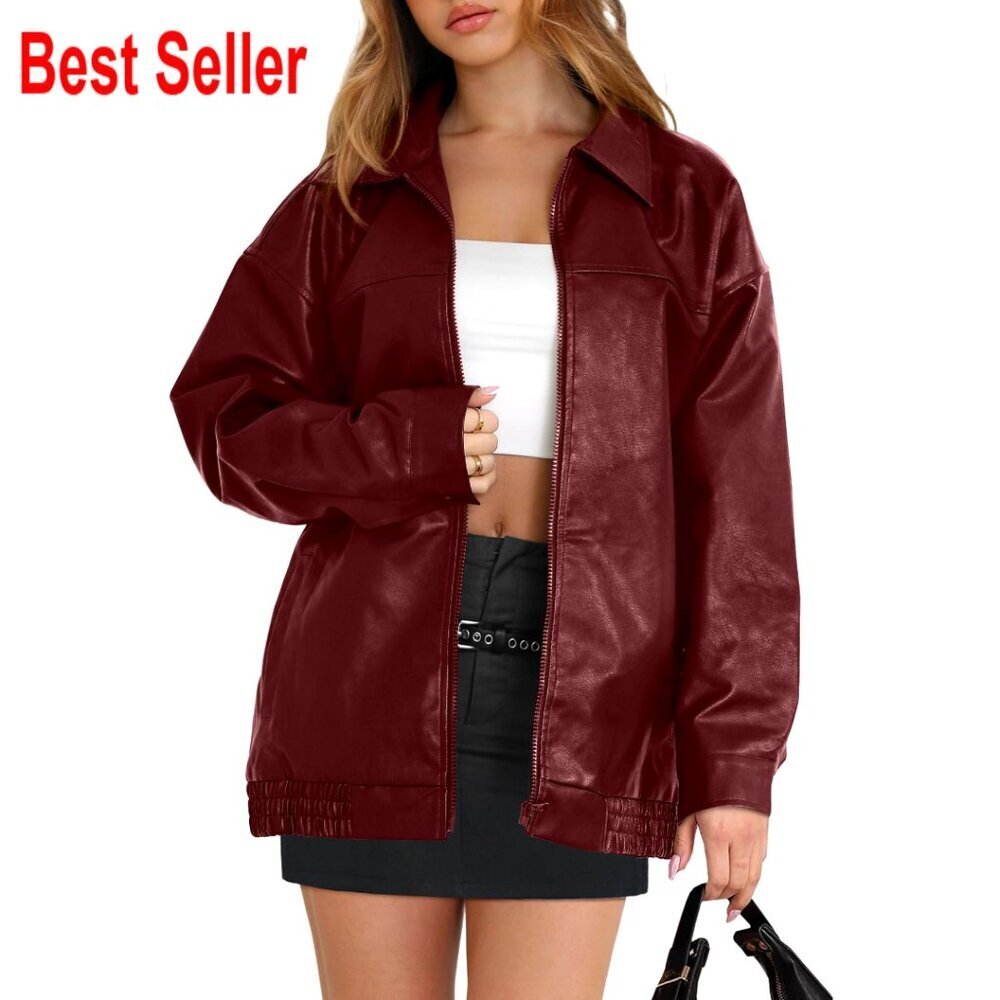 Faux Leather Oversized Moto Jacket, Winter Coat, Y2K Fashion Top